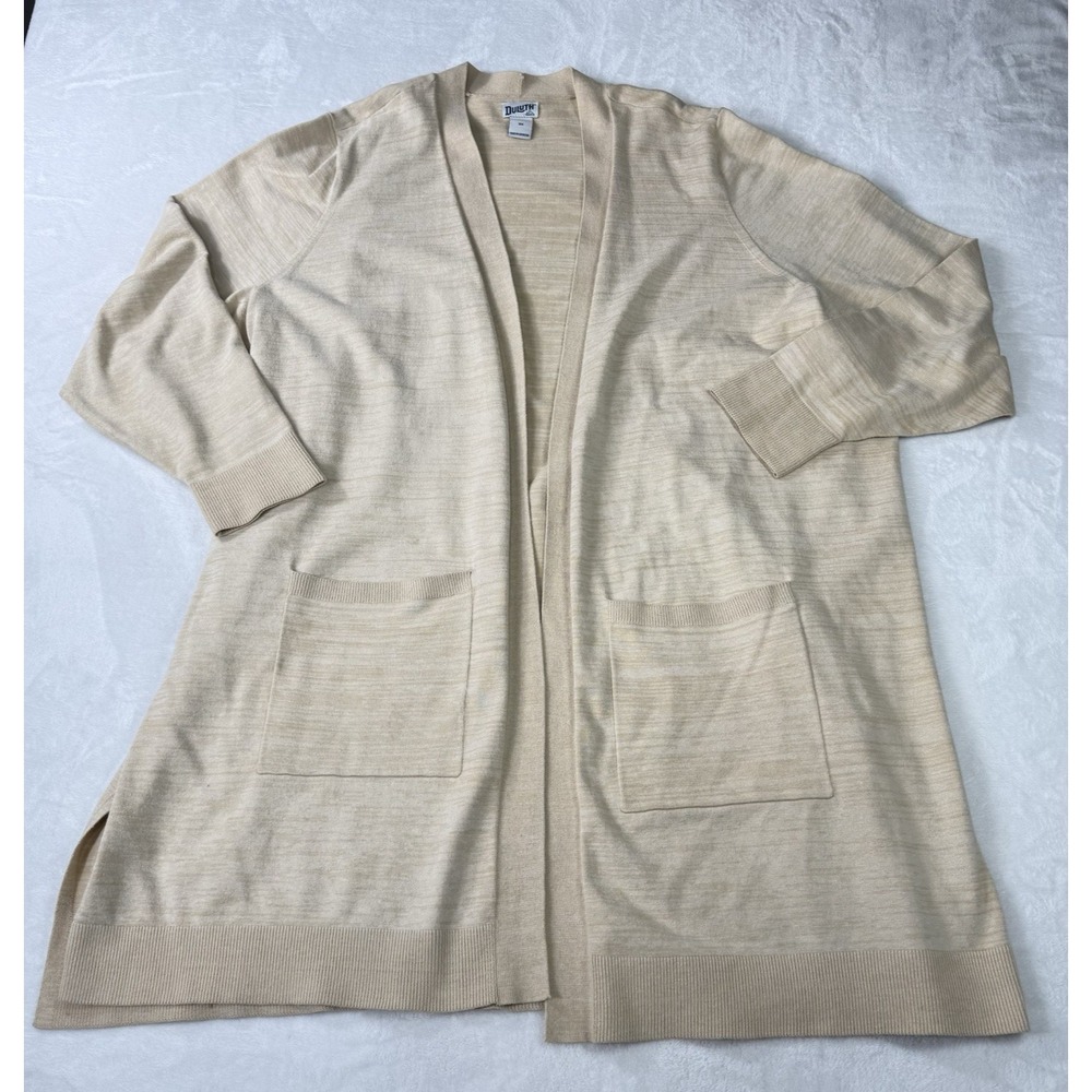 Duluth Trading Duster Cardigan Womens 3X Plus Beige Open Front Cotton Minimalist - Picture 2 of 11
